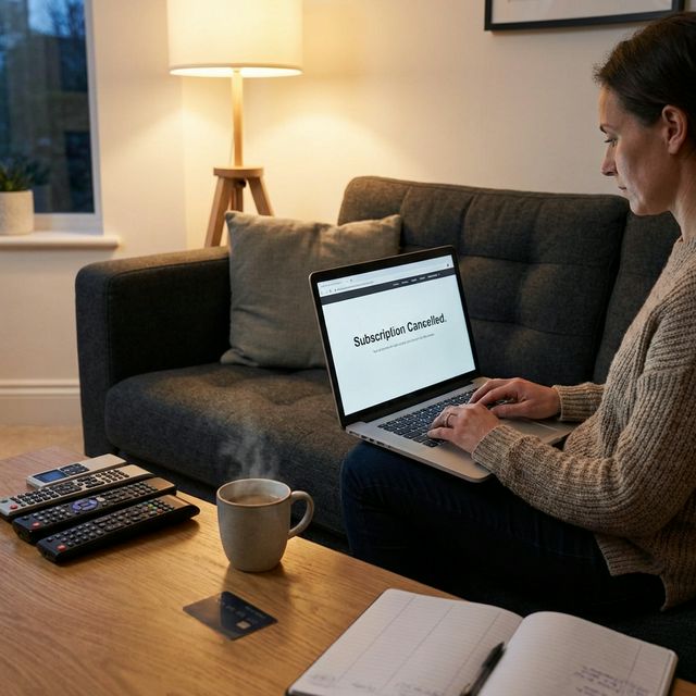 Person auditing streaming subscriptions on laptop to cut UK monthly entertainment costs in 2026